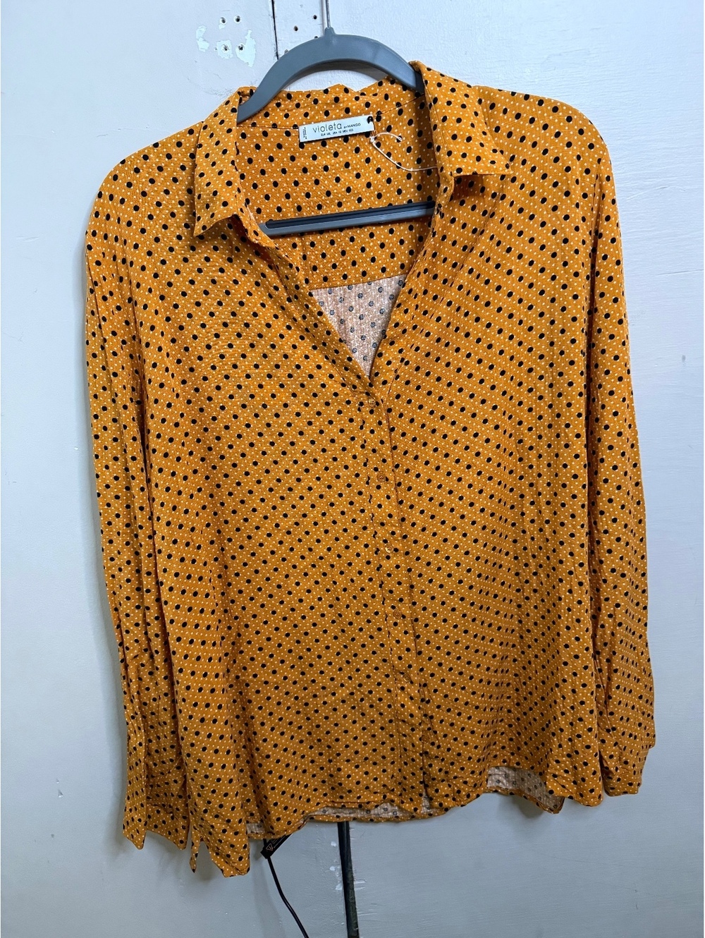 Violeta by Mango Mustard Polka Dot Button-Down Shirt, 18